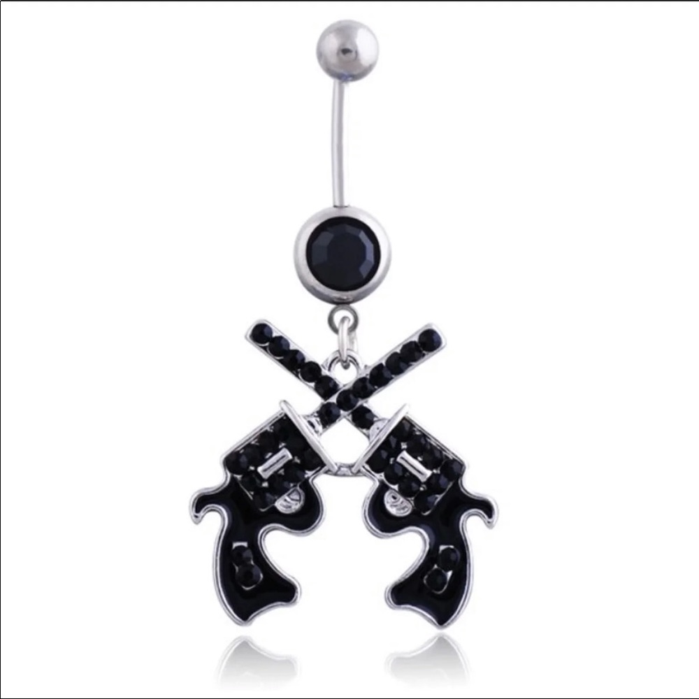 Black Dangly Pistol Bellybutton Ring